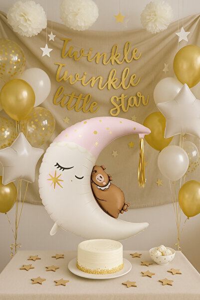 PartiCompany Moon Shaped Foil Balloon with Teddy Bear - 86 X 76 cm 🎈 🧸 🌙