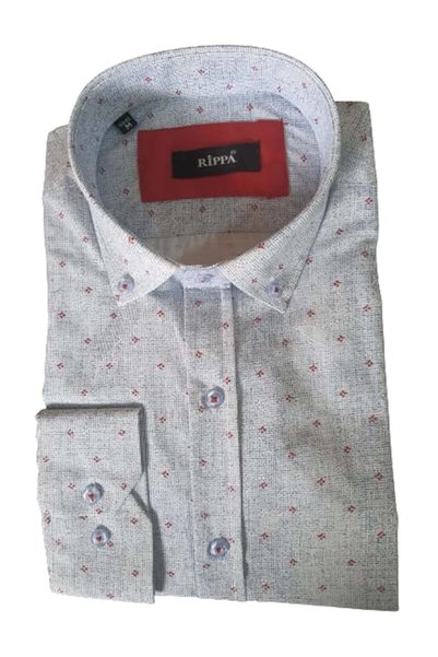 RİPPA Men's Patterned Slim Sports Shirt Rp003 - Blue - L
