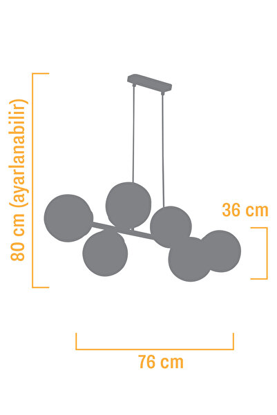 avimonaydınlatma CROSS 6'LI KROM - SİYAH FÜME GLOB CAMLI MODERN SARKIT AVİZE OTURMA ODASI SALON