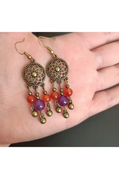 Birtakı'm Şeyler أقراط مصنوعة يدويًا من حجر العقيق والزمرد الأصلي