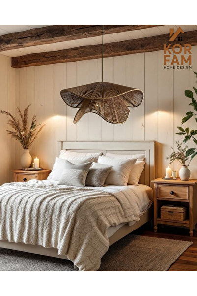 KorFam BREEZE MODELİ - HASIR EL YAPIMI BOHEM ASİMETRİK ŞEKİLLİ RUSTİK AVİZE Kahverengi