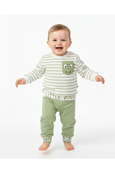voyyo kids baby طقم أطفال بيبي بوي موسمي مخطط بياقة دائرية وأكمام طويلة 100% قطن