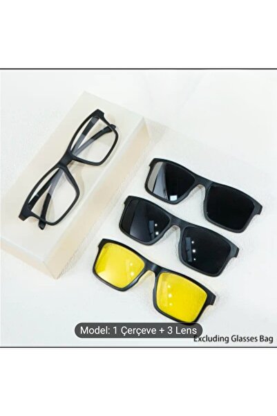 Game Magnetic Clip-On Glasses Set, 1 Frame and 3 Interchangeable Lenses, for Women and Men