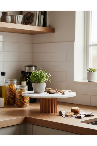 FARALYAHOME Marble 28 cm White Ruffles Legs Cake Stand