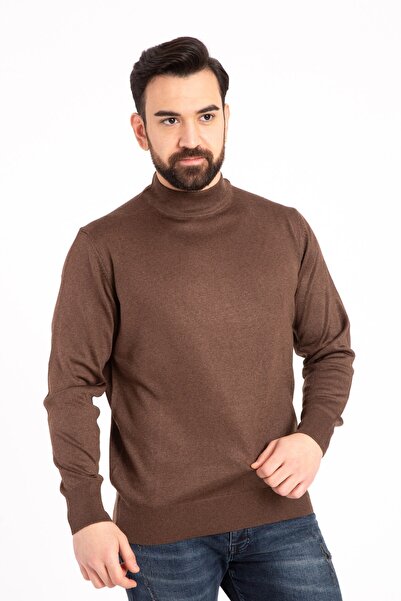 Mutlu City Мъжки пуловер от фина вълна с редовна кройка, половин цип и обло деколте 5140