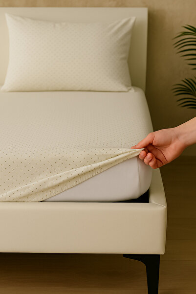 homewell 1St Quality Natural Anatolian Cotton Hypoallergenic Elastic Fitted Sheet Set Cream