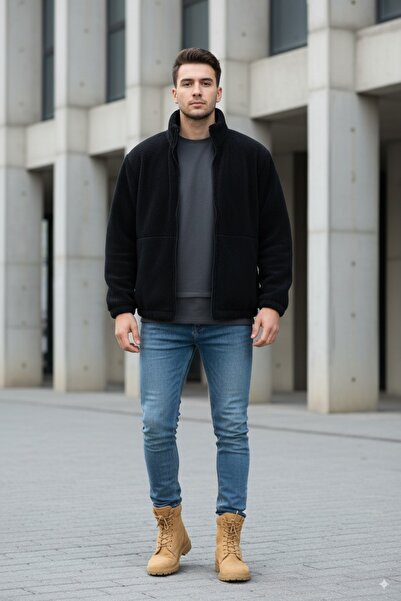 İnsane Minds Ανδρικό βελούδινο παλτό χοντρό oversize με φερμουάρ