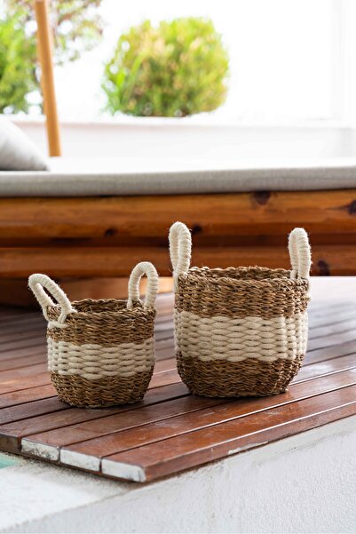 KaiHome Wicker Seagrass Medium and Small Size Sturdy Basket with Handles/ Cobalt Warm/Organizer