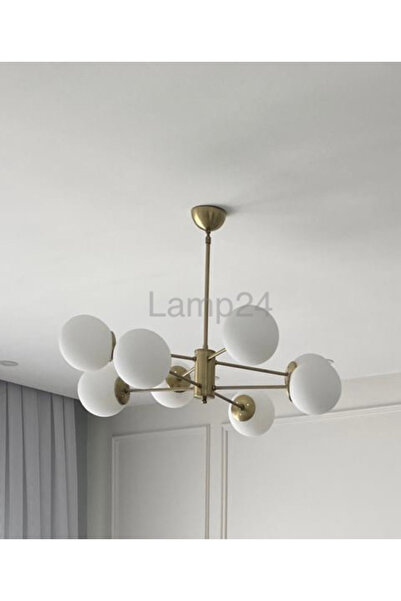 Lamp24 PAOLO SERİSİ 8 KOLLU MODERN AVİZE - BEYAZ CAMLI - AÇIK ESKİTME KAPLAMA