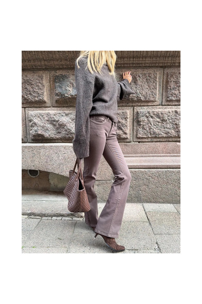 Mokşa Women's Coffee Low Waist Bootcut Stitch Pants Jean