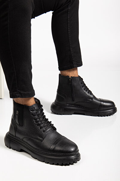 By Oxford GUSTA DERİ Bağcıklı Fermuarlı içi kürklü ERKEK KIŞLIK BOT EVA DİKİŞLİ TABAN
