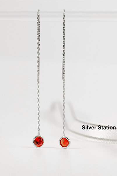 Silver Station 925 Ayar Gümüş Tektaş Zincir Küpe, Tek Taş Gümüş Küpe