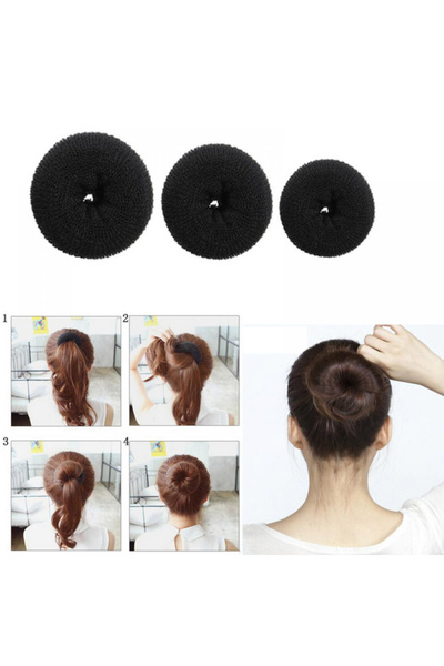 GÜLPEŞE Siyah Sünger Topuz Toka Seti 3 Adet 6cm-8cm-9cm