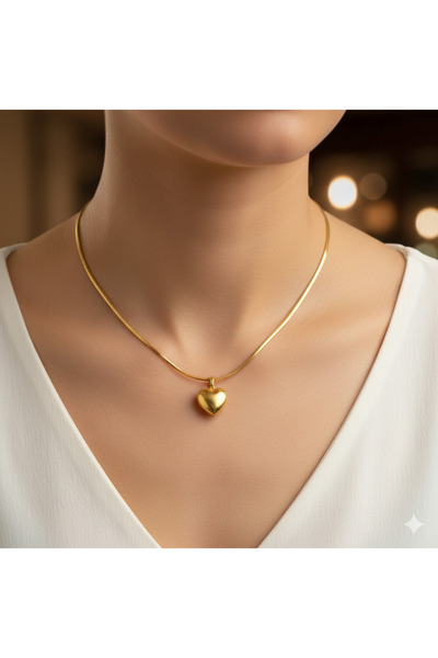 staınless steel قلادة من الفولاذ السلكي السميك على شكل قلب ذهبي