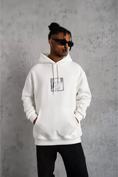 Exbob Mdb Men's Front and Back Printed Hoodie White