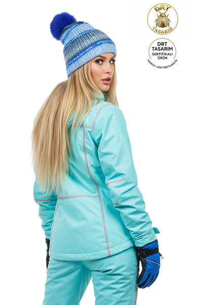 drt tasarım قبعة بونبون مخططة باللون الأزرق بطبقة مزدوجة