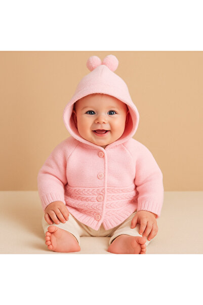 MYZİ STORE Triko Kapüşonlu Çift Katlı Kız - Erkek Bebek Hırka 12345