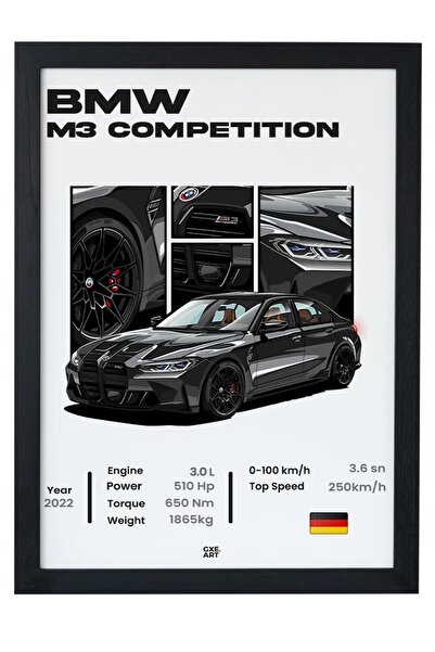 gxe.art Bmw M3 COMPETITION Tasarım Çerçeveli Poster Tablo