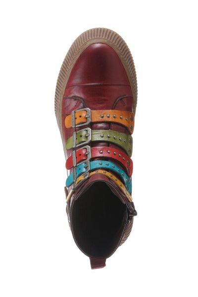 İNZE AYAKKABI Burgundy & Colored Genuine Leather Boots - Model Name Hepburn