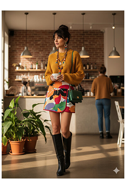 Namaste Vintage Çiçek desenli dokuma kısa retro etek