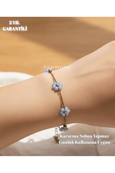 İNN JEWELLERY Çelik Bileklik Kararmaz Antialerjik Papatya Figürlü (2 Yıl İtha...