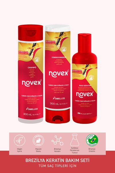 NOVEX Brezilya Keratin - Şampuan 300ml Saç Kremi 300ml Konsantre Sıvı Keratin...