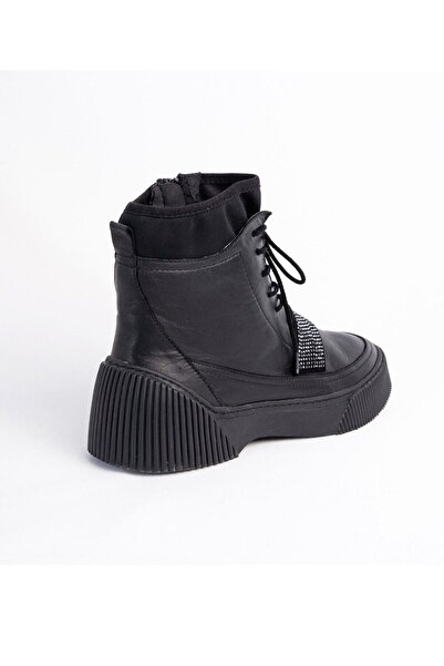 İNZE AYAKKABI Black Genuine Leather Boots - Model Name Monreo