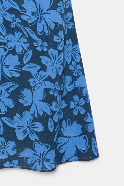 Saade Rochie mini țesută în linie A, albastră, cu detaliu de legare - viscoză