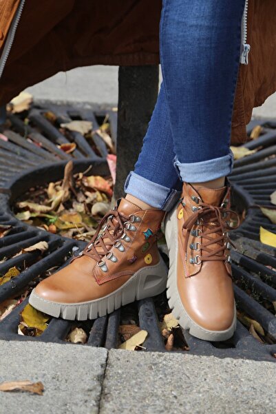 İNZE AYAKKABI Tan Color Genuine Leather Boots - Model Name: Vienna