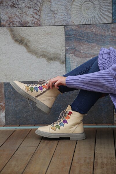 İNZE AYAKKABI Bej Hakiki Deri Bot - Model Adı: Madrid