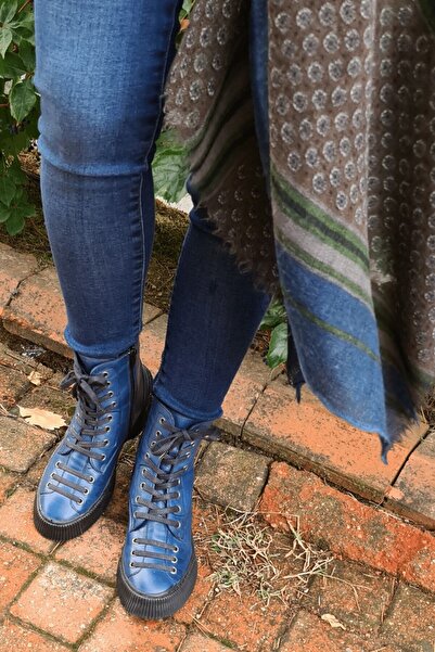 İNZE AYAKKABI Navy Blue Genuine Leather Boots-Model Name: New York