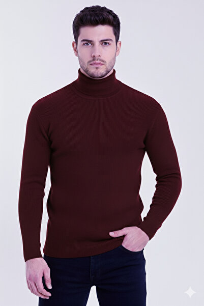 JAKARLI Unisex Burgundy Thick Ribbed Camisole Raster Slim Fit Turtleneck Turt...