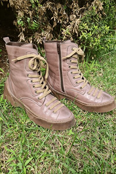 İNZE AYAKKABI Dark Mink Genuine Leather Boots-Model Name: New York