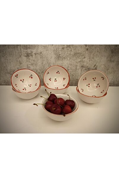 arı çini seramik Set of 6 Handmade Cherry Patterned Snack Bowl, Sauce Bowl, Jam Bowl