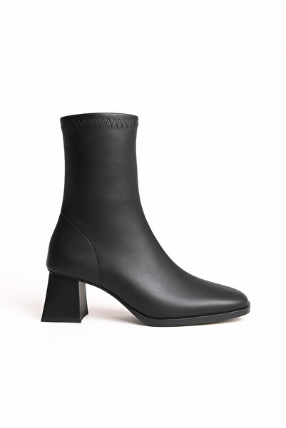 Long Star Kadın Siyah Streç Topuklu Bot – 6 cm Orta Topuk, Kare Burun, Günlük & Şık Kullanım Çorap