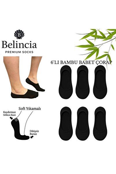 belincia Bambu Erkek Babet Dikişsiz Siyah Çorap Görünmez Kaydırmaz Topuk Sili...