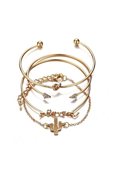 huitich طقم أساور عصري مكون من 4 قطع مطلي بالذهب والكريستال