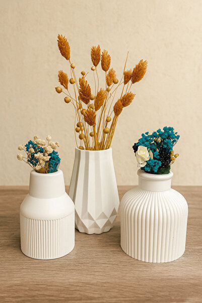 star art Dekoratif 3’lü Vazo Set Iskandinav, Geometrik, Çizgili Form Vazo