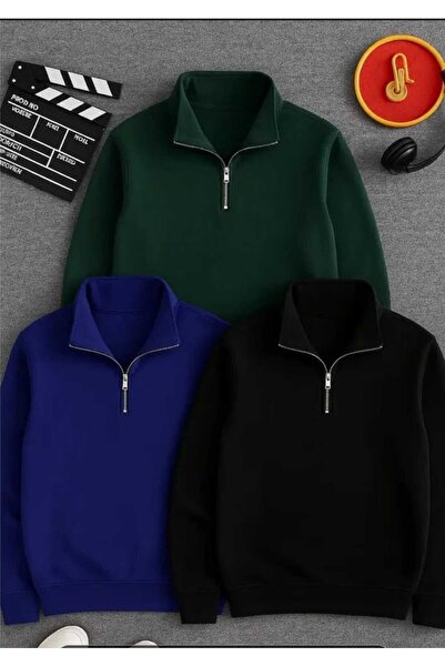 blackbonds 3 LU Dik Yakalı Fermuarlı Oversize Unisex Sweatshirt 2iplik şardonlu