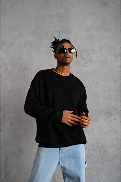 ARONA Mdb Men's Plain Crew Neck Sweatshirt Black