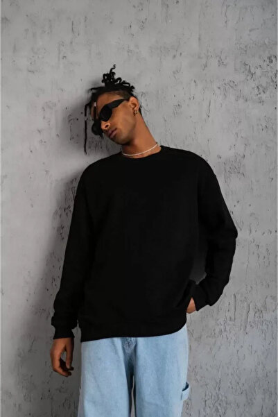 ARONA Mdb Men's Plain Crew Neck Sweatshirt Black