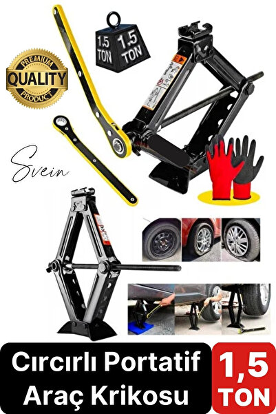 Svein Dayanıklı Araba Kaldırma Akordiyon Tip Makas Cırcır Kollu 1.5 Ton Bijon Anahtarlı Otomobil Kriko Set