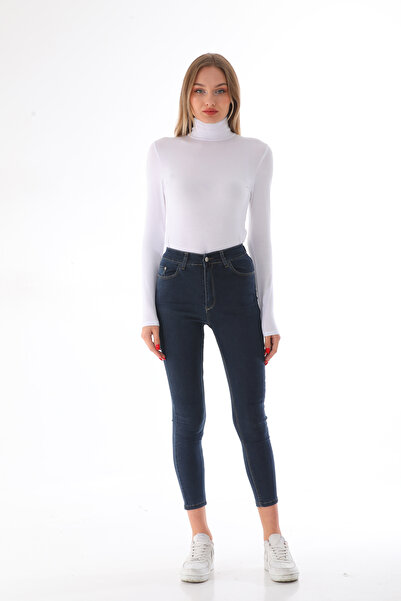 penyebizden Γυναικείο φορμάκι Viscose Full Turtleneck με κουμπωτά - Λευκό