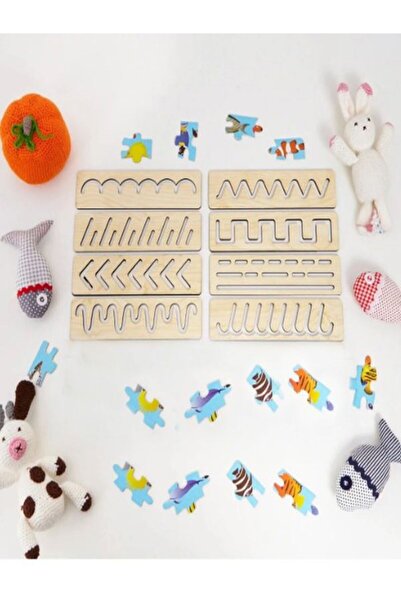 WoodStory Ahşap Çizgi ve Yazma Becerisi Geliştirme Seti, Eğitici Montessori Ç...