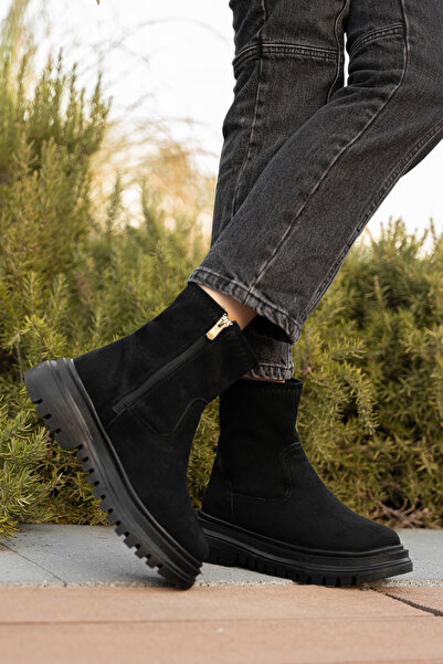 romamod Süet Kadın Kalın Taban Günlük Kısa Bot