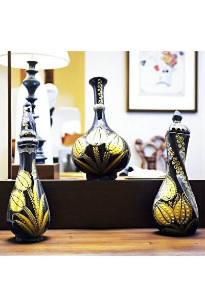 sharpart Set de vaze de lux din seria de noapte aurită cu aur, cu plăci decor...
