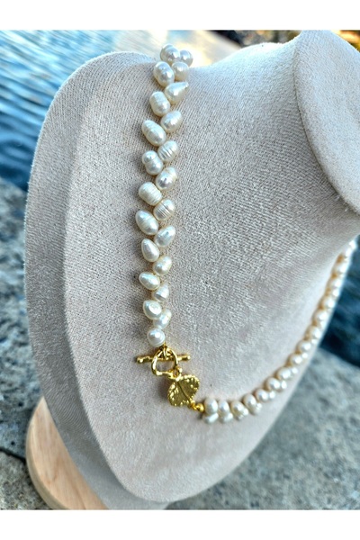 İNCİORA JEWELRY GERÇEK DOĞAL İNCİ YAPRAK UÇLU KELEBEK KOLYE