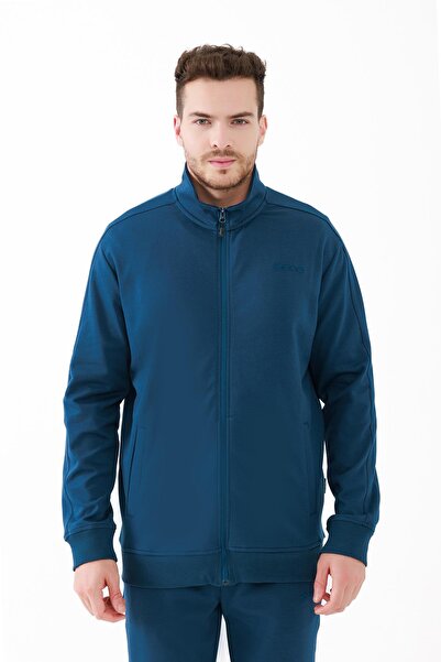 2AS Oreste Erkek İnterlok Tam Fermuarlı Sweatshirt Lacivert