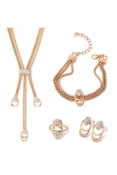 huitich طقم مجوهرات أنيق باللون الذهبي للنساء مكون من 4 قطع: قلادة، سوار، أقر...