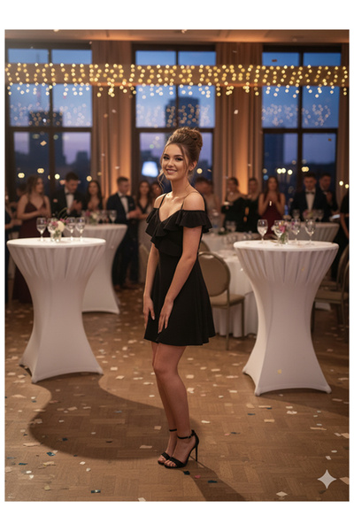 Namaste Vintage Siyah renk A-line askılı kloş elbise